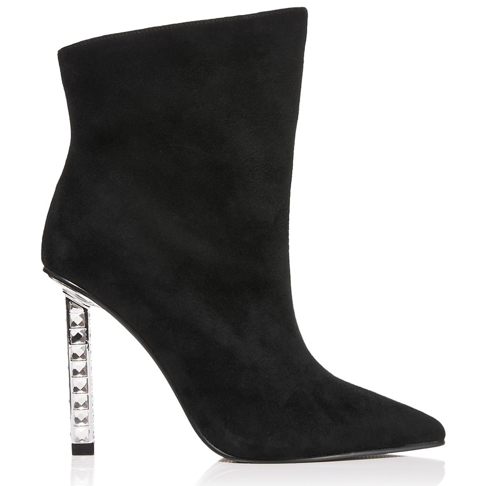 Aqua “Perin” Suede Pointed Toe Crystal High Heel Booties